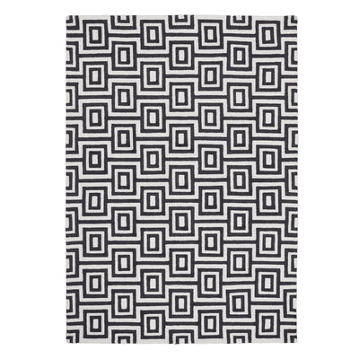 Labyrinth Rug- 100% Wool Loop Pile rug in Black and White with a 3D geometric pattern.