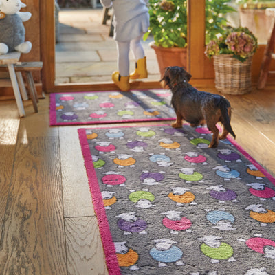 Herdy design on washable runner in doorway