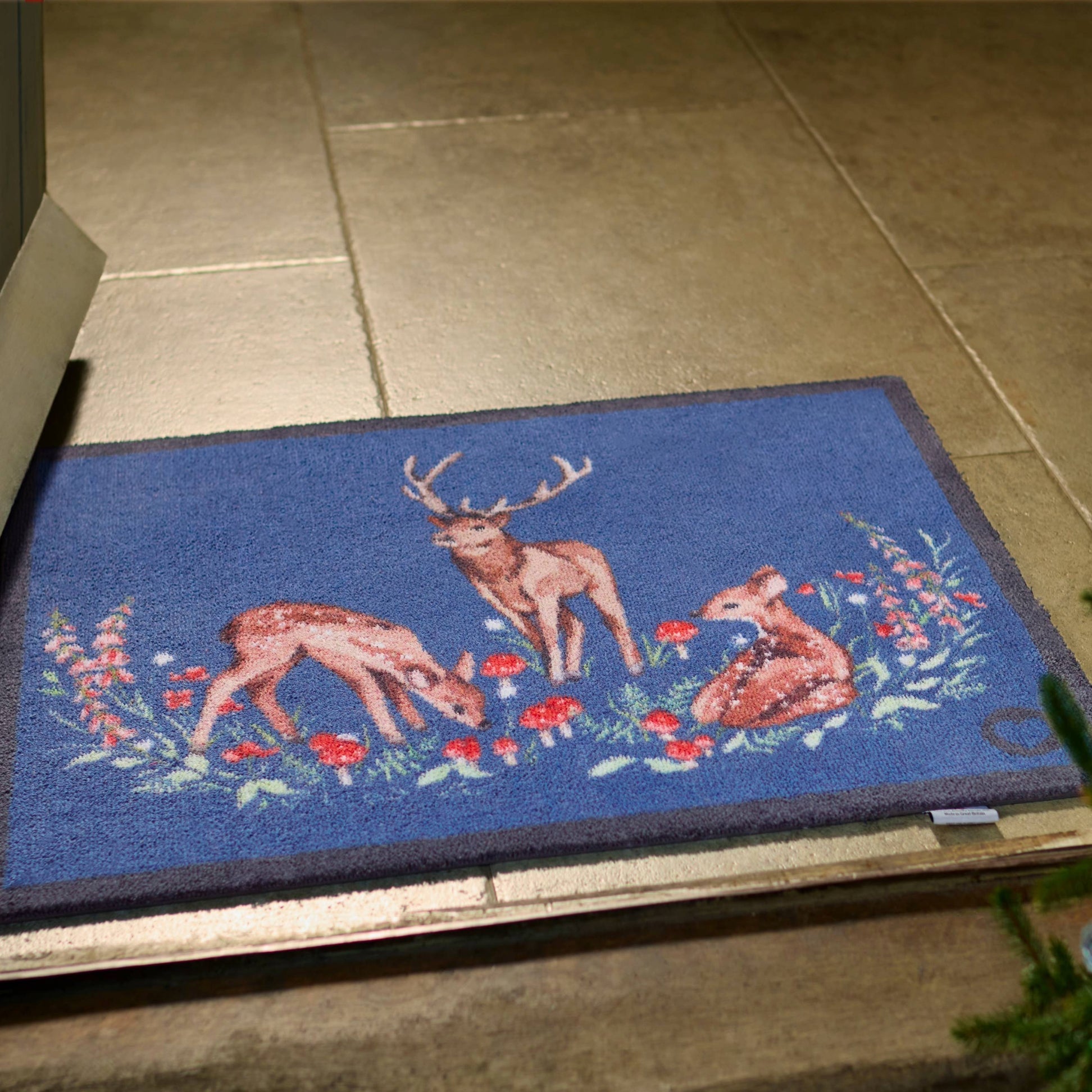 Meadow Deer Blue Washable Doormat 2