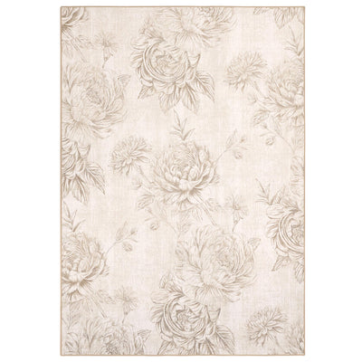 Muted Floral Beige Eco-Washable Rug 1