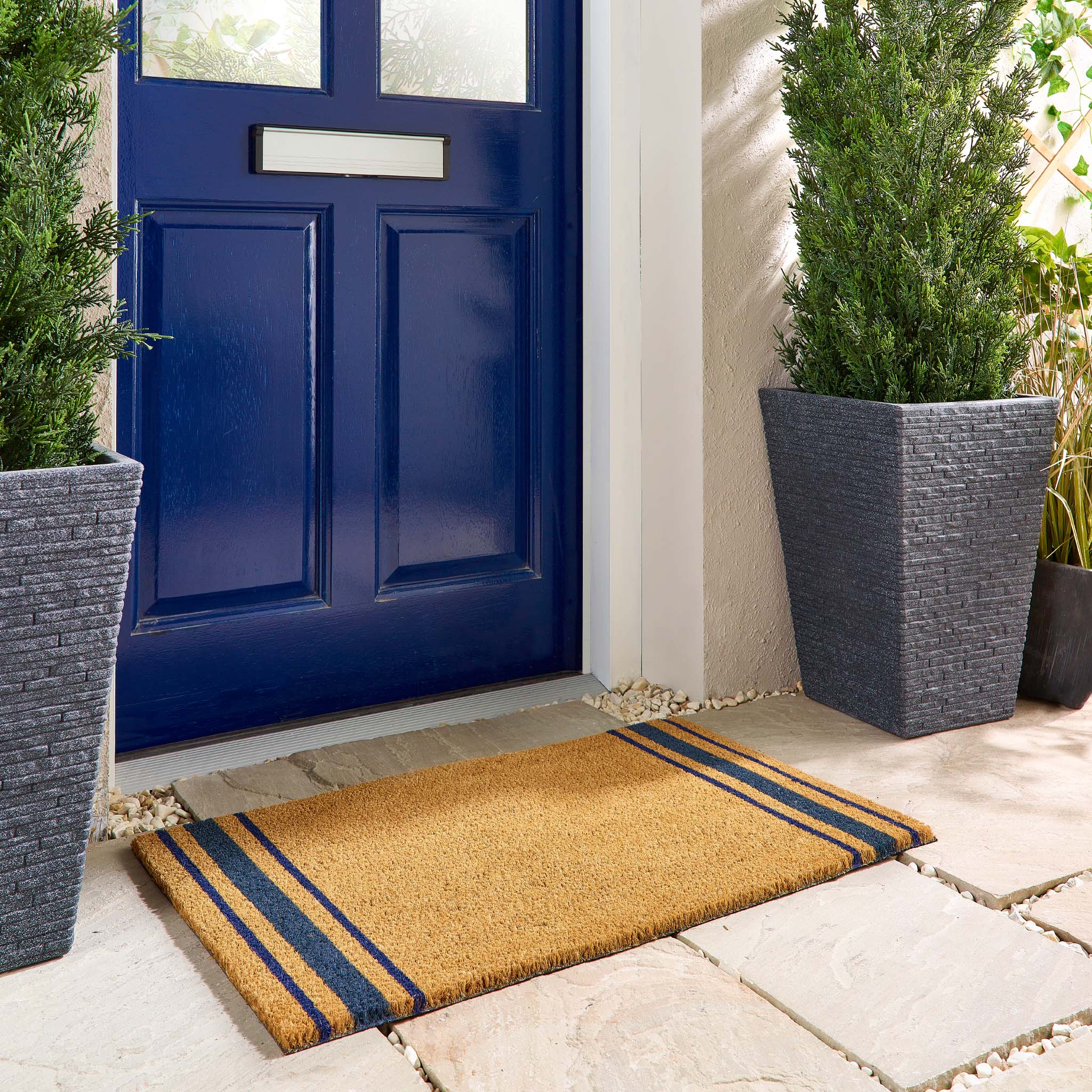 Navy Border Stripe Coir Doormat 2