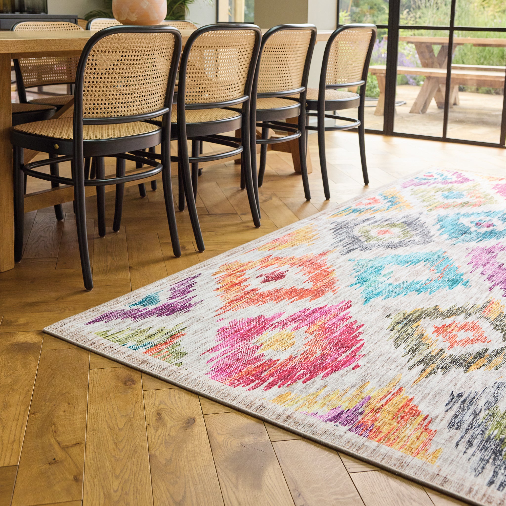 Hug Rug Painted Ikat Washable Dining Room Rug 