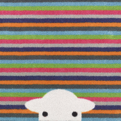 Close up image of the pattern on a Peep Stripe Herdy washable doormat from Hug Rug