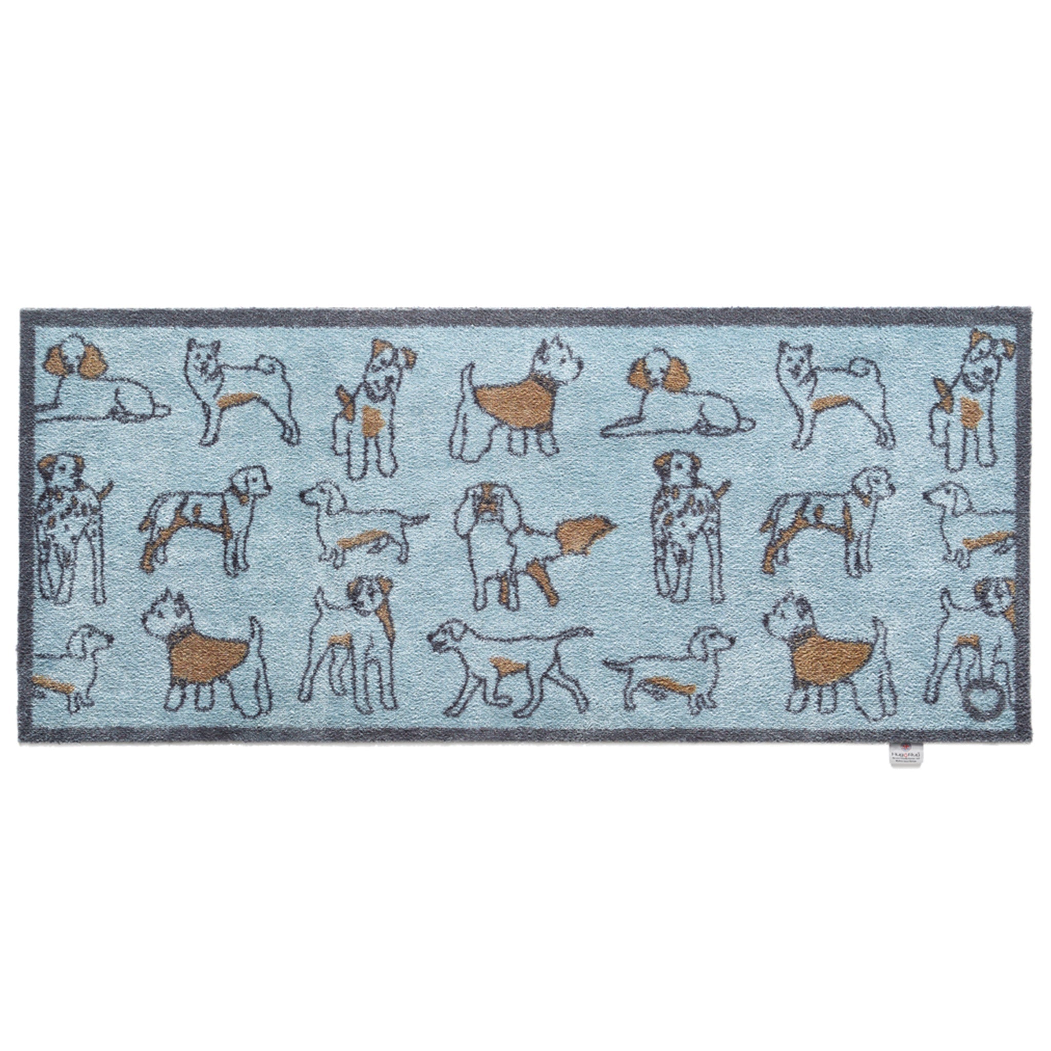 Overhead image of a blue Pet 75 washable runner from Hug Rug