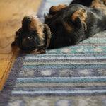 Lifestyle image of a dog lying on the Pet 80 washable runner from Hug Rug
