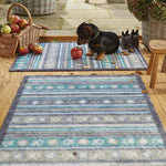 Lifestyle image of a dog sat on the Pet 80 washable doormat and matching runner from Hug Rug