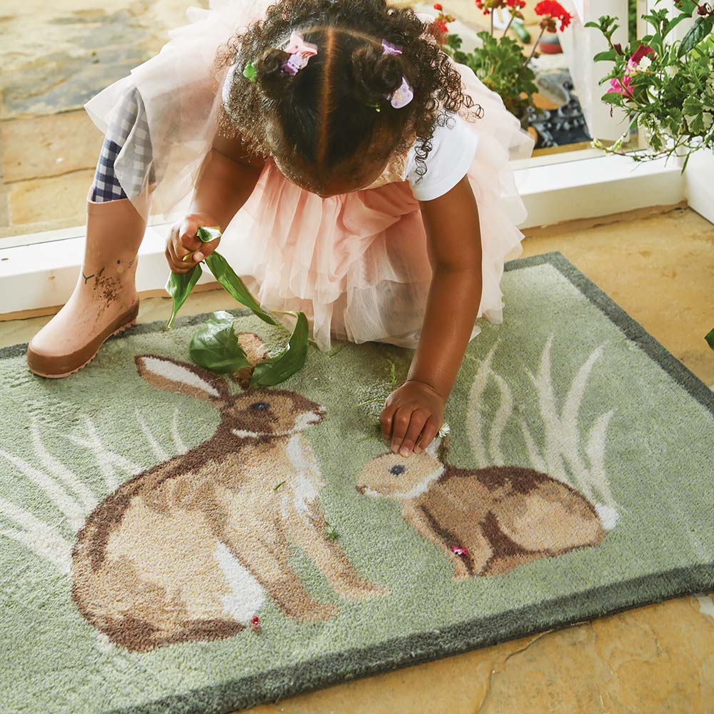 Rabbit 1 Green Cotton Washable Doormat 2
