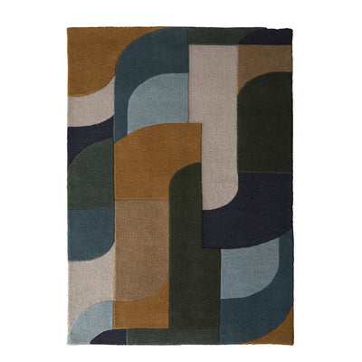 Retro Deco- 100% wool cut & looped pile, hand-tufted rug in multi with a geometric design. 