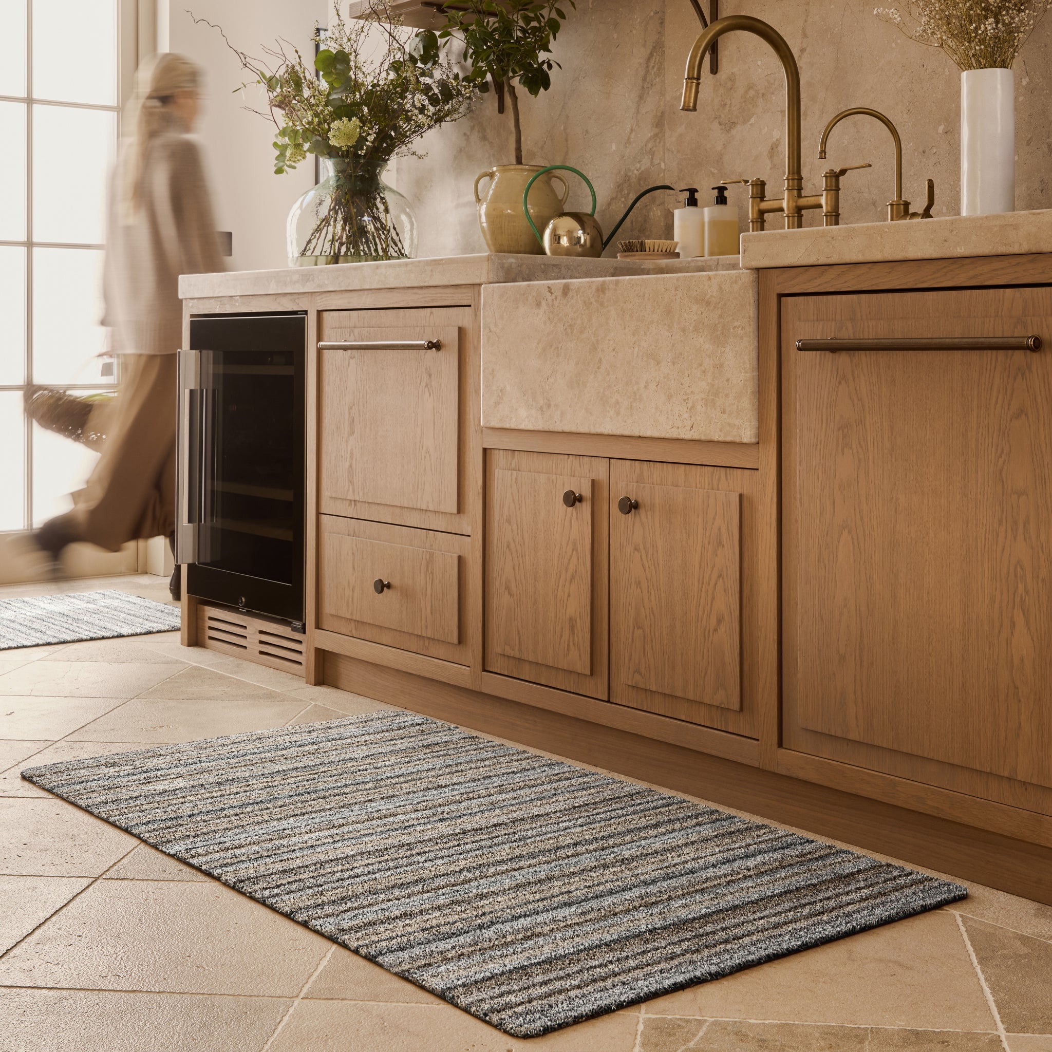 Ribbon Grey Striped Washable Doormat 3