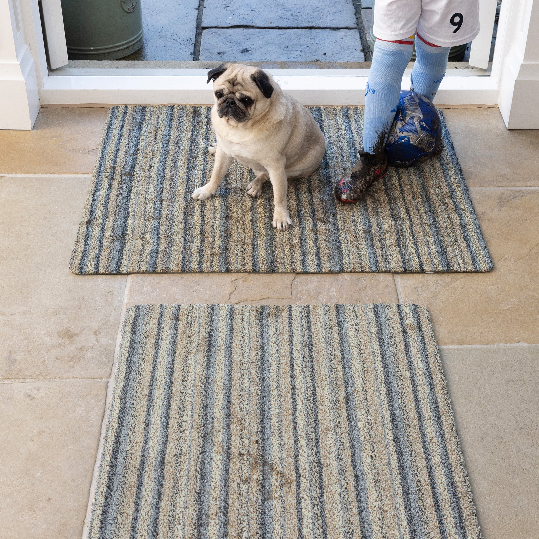 Ribbon Grey Striped Washable Doormat 4