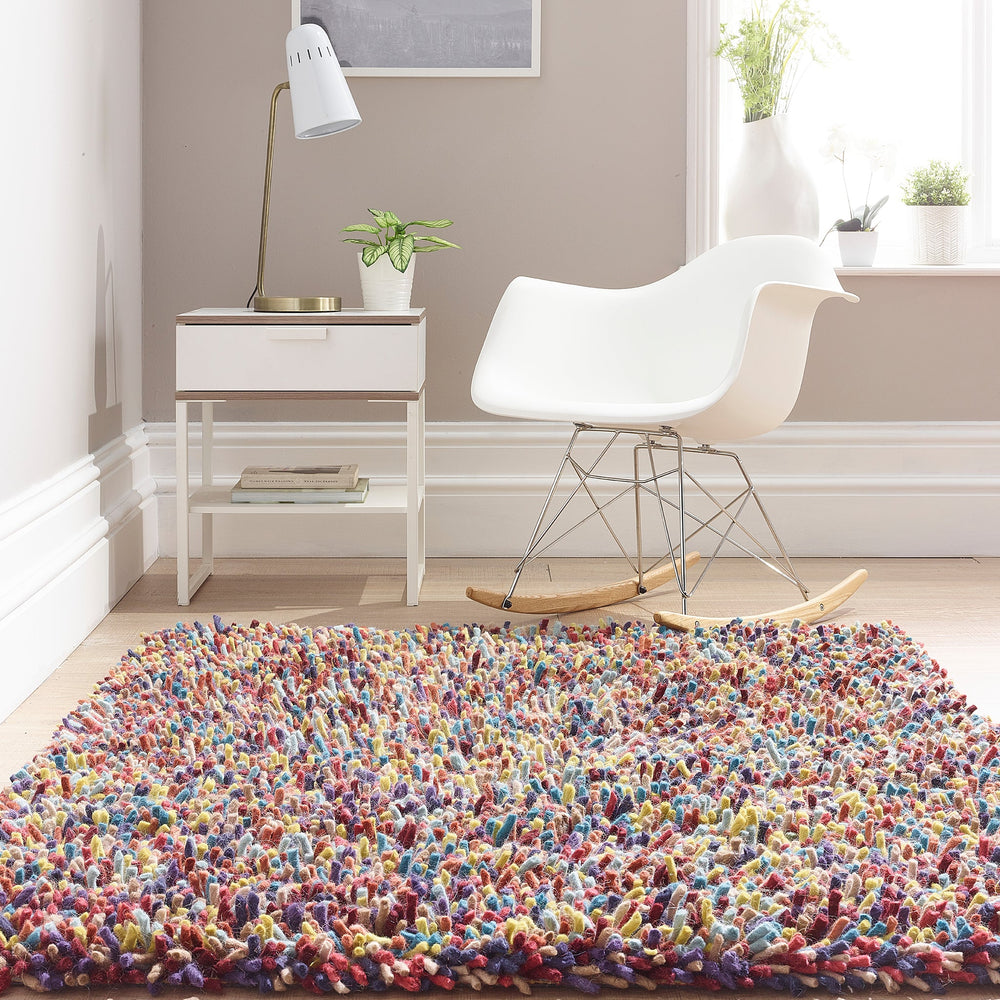 Rocks Shaggy Wool Rug Multi