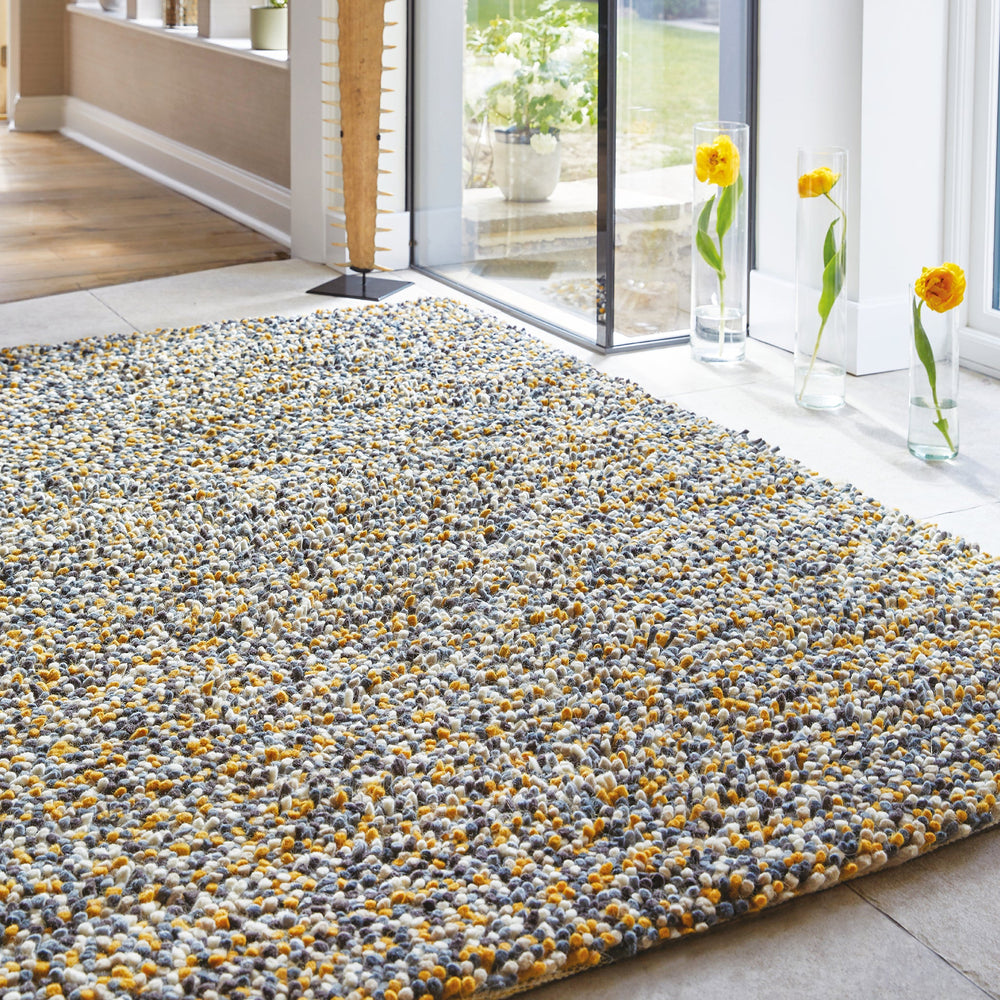 Rocks Shaggy Wool Rug Ochre