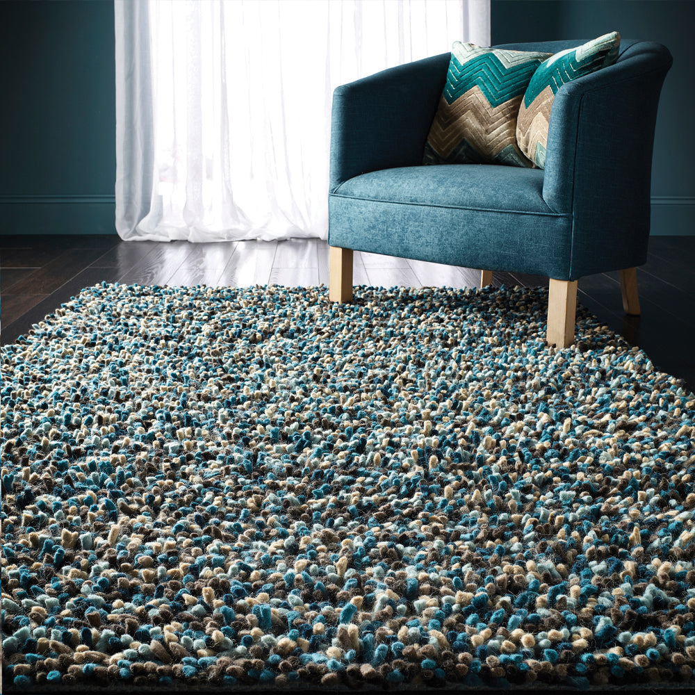 Rocks Shaggy Wool Rug Blue