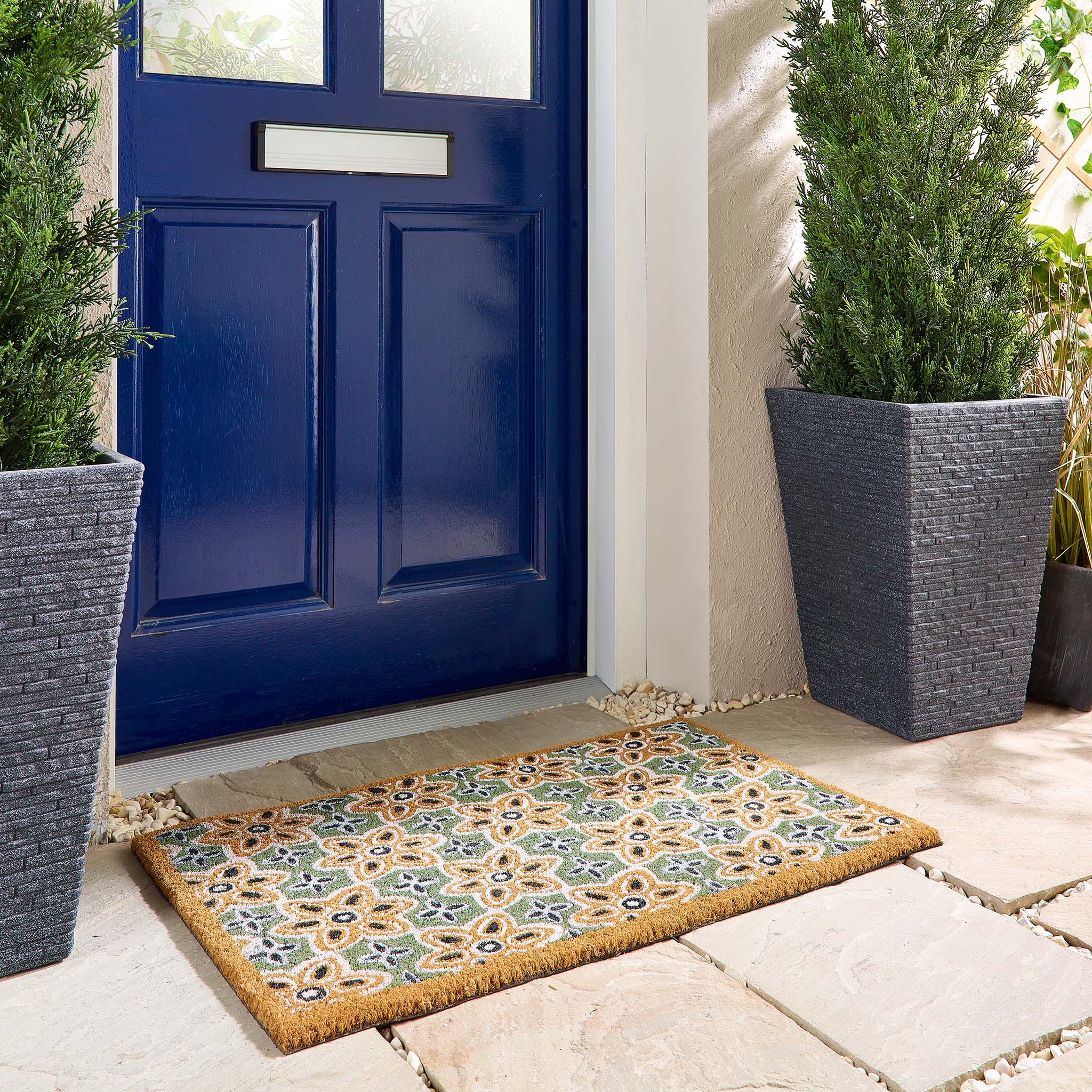 Sage Green Woodblock Coir Doormat 2