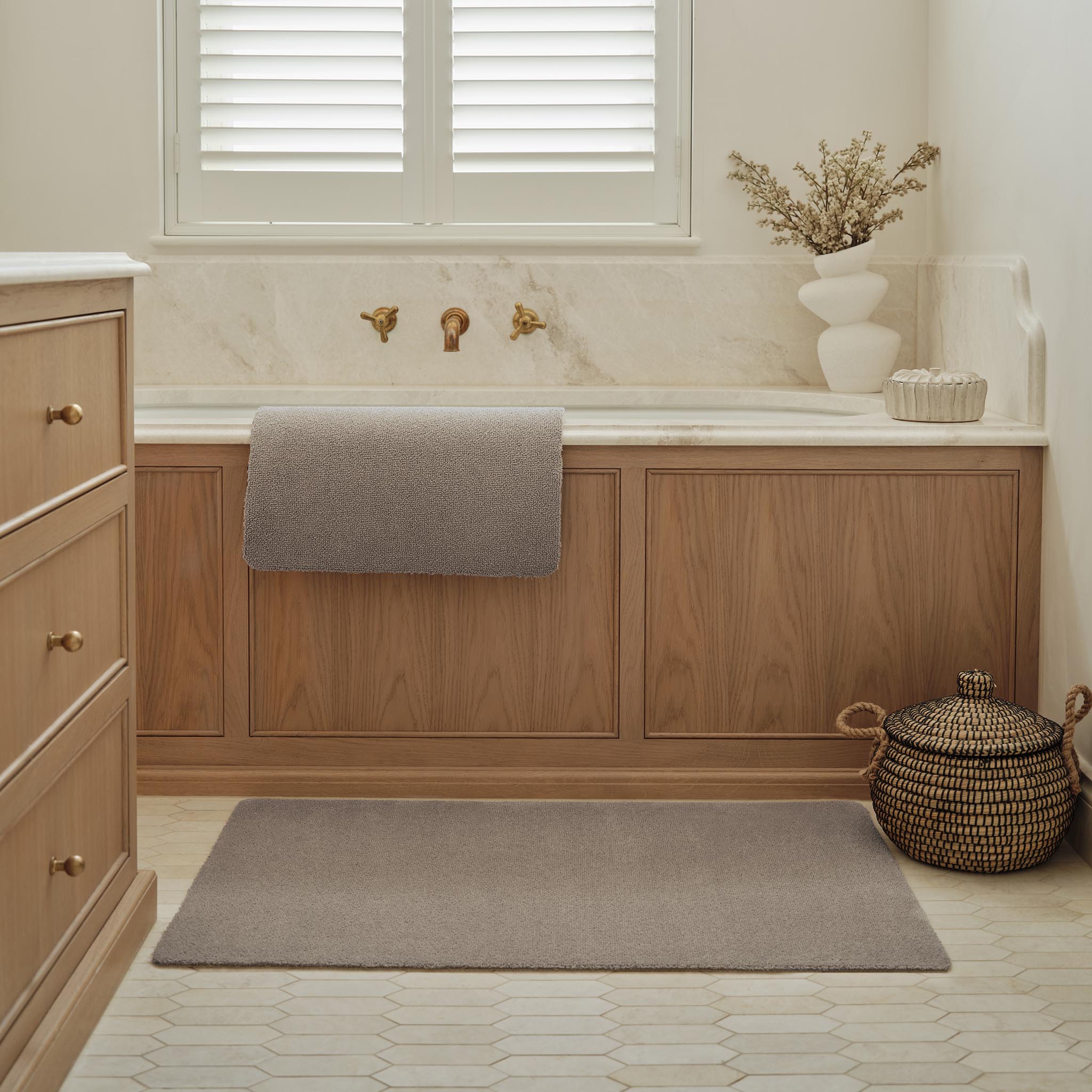 Sense Beige Bath Mat- 100% recycled material bath mat in a light brown.