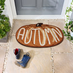 Discover the Shaped Autumn Pumpkin Coir Doormat- a coir dormant shaped as a pumpkin with graphic font. 