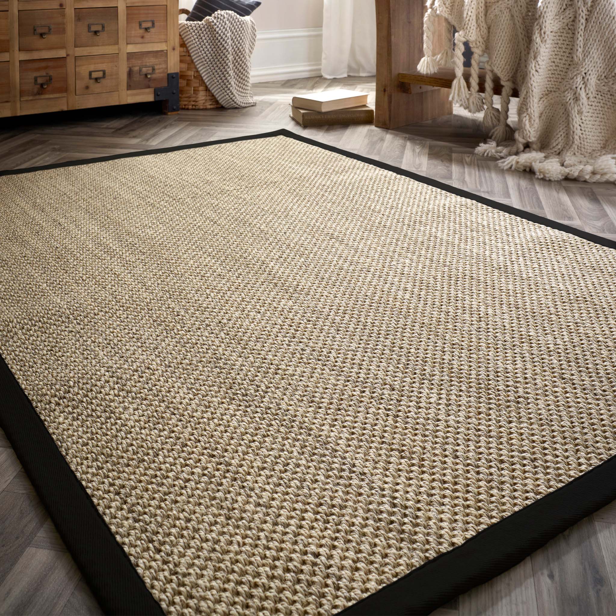 Sisal Rug- 100% Sisal rug with a black border. 