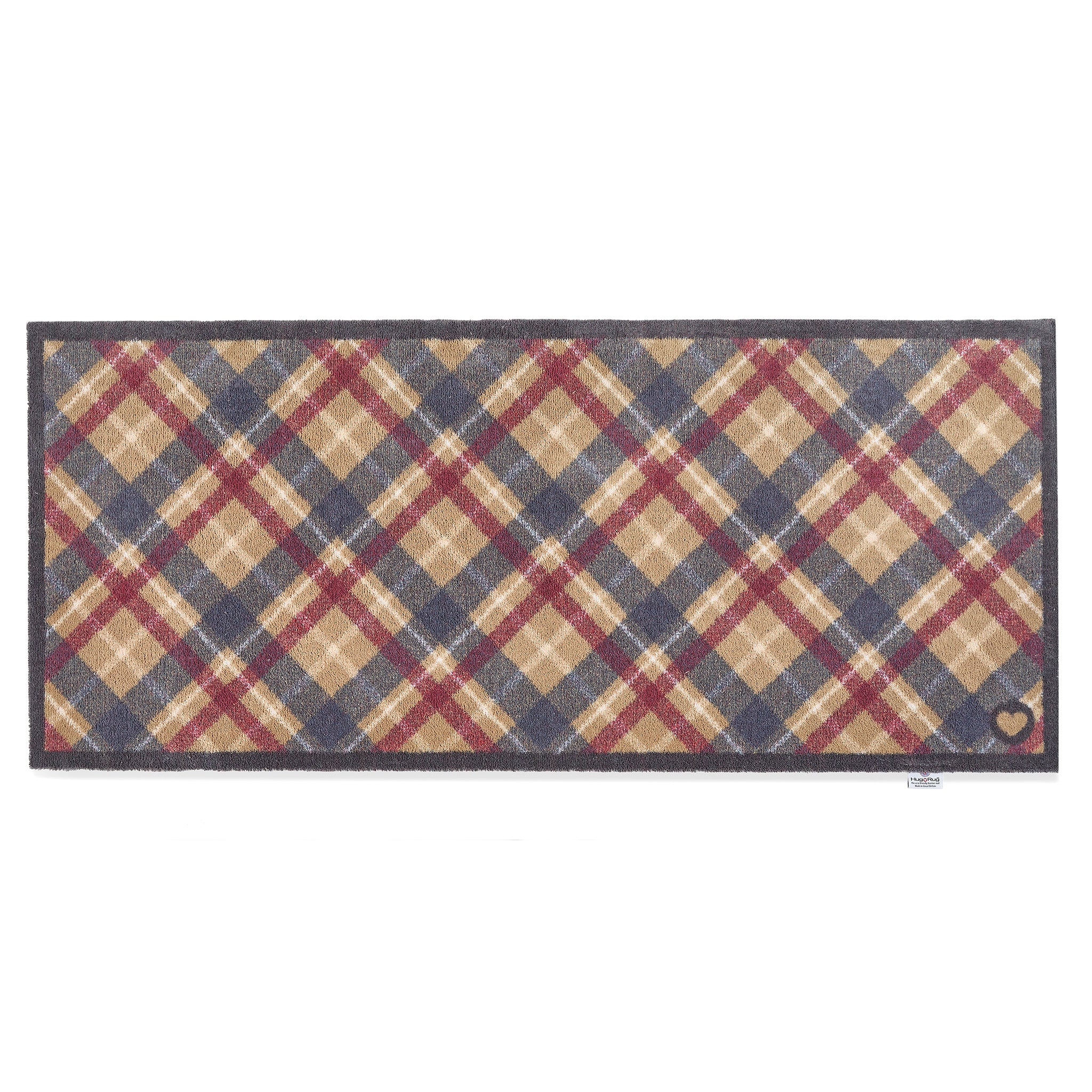Overhead of Hug Rug black tartan paw washable runner