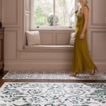 Hug Rug Green Vintage Scroll Washable Living Room Rug