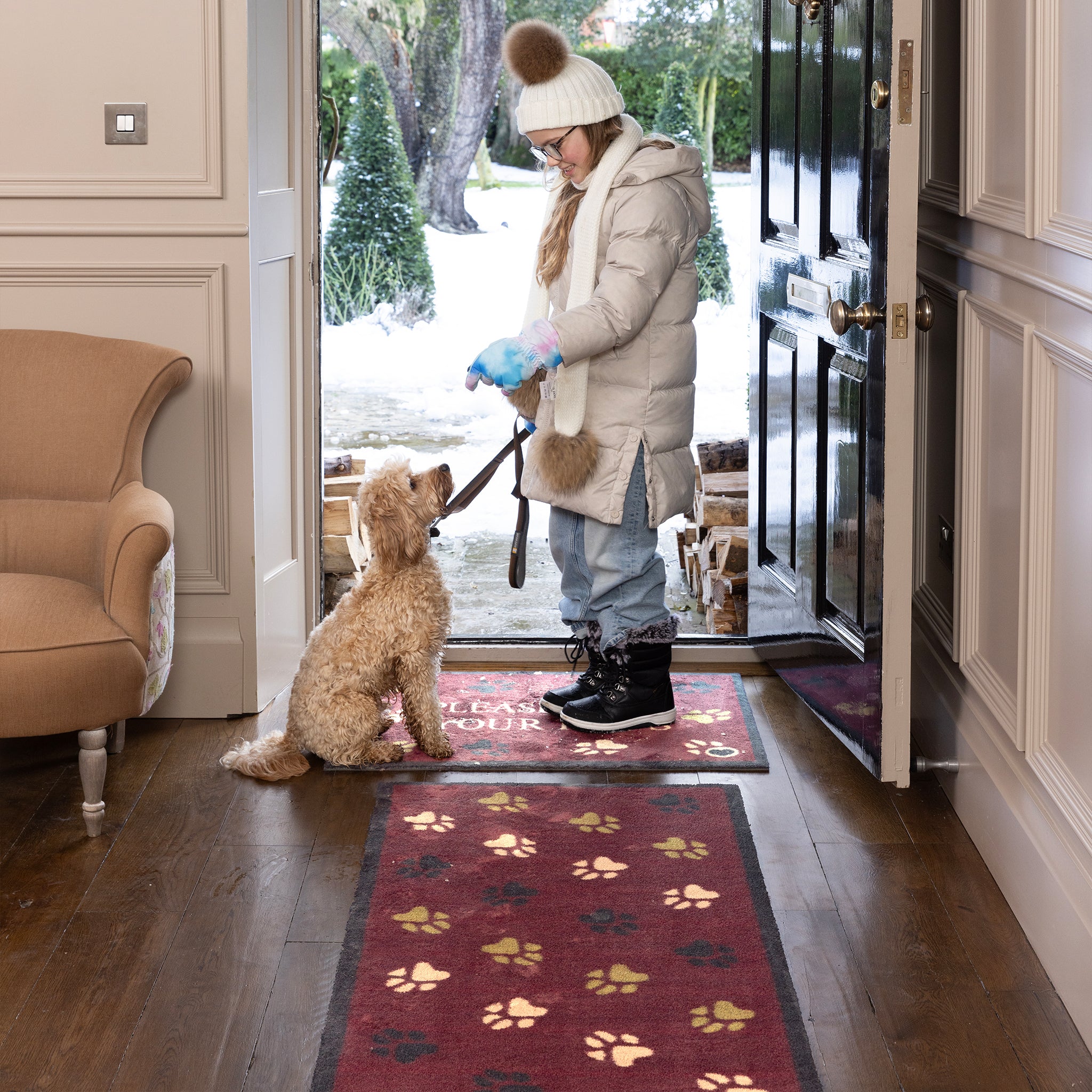 Hug Rug Burgundy Wipe Your Paws Indoor Doormat and Washable Runner