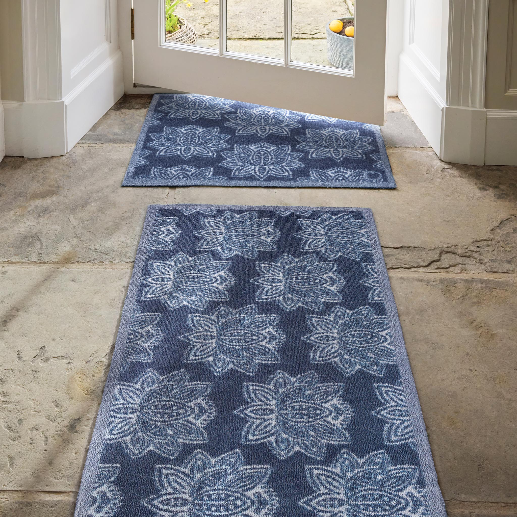 Woodblock 1 Navy Doormat