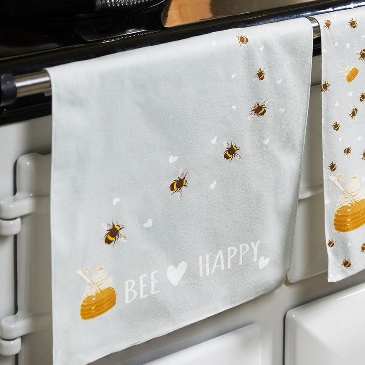 Bees - Tea Towel Design 1 - Sage Green
