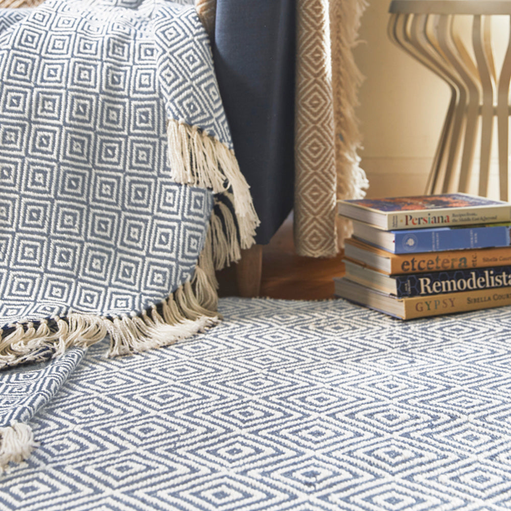 Diamond Washable Rug Denim Blue